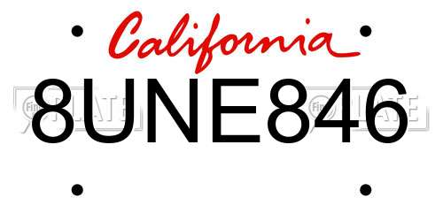 8UNE846 California License Plate