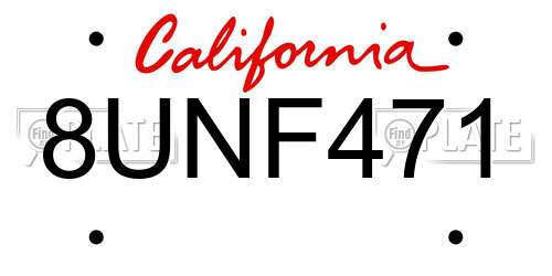 8UNF471 California License Plate