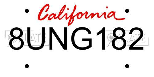 8UNG182 California License Plate