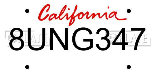 8UNG347 California License Plate