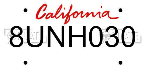 8UNH030 California License Plate