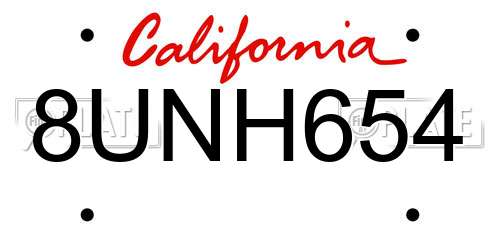8UNH654 California License Plate