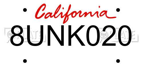 8UNK020 California License Plate