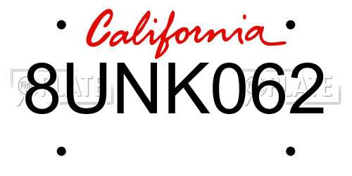 8UNK062 California License Plate