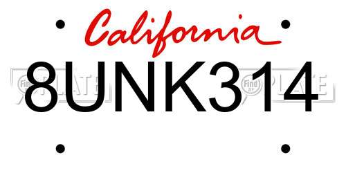 8UNK314 California License Plate