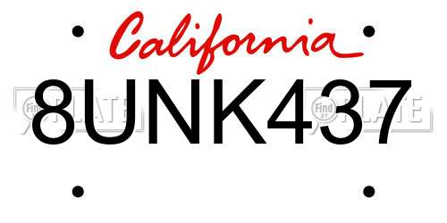 8UNK437 California License Plate