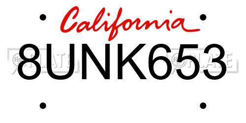 8UNK653 California License Plate