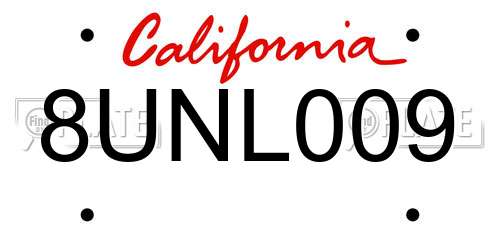 8UNL009 California License Plate