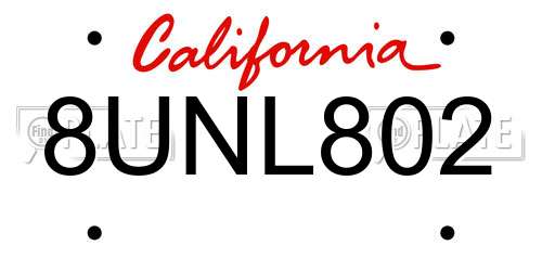 8UNL802 California License Plate