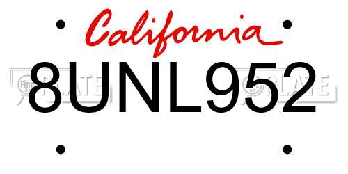 8UNL952 California License Plate