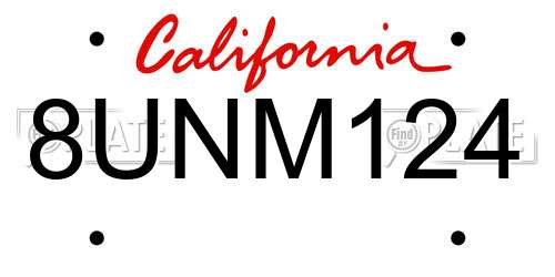 8UNM124 California License Plate