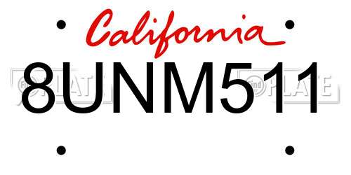 8UNM511 California License Plate