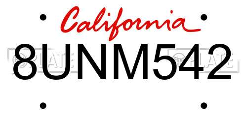 8UNM542 California License Plate