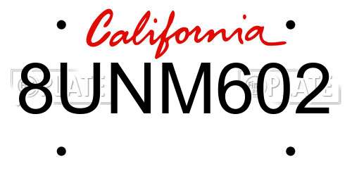 8UNM602 California License Plate