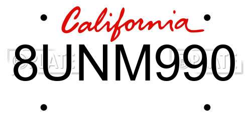 8UNM990 California License Plate
