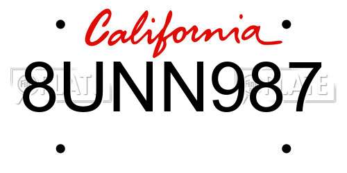 8UNN987 California License Plate