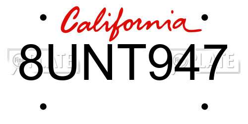 8UNT947 California License Plate