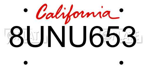 8UNU653 California License Plate