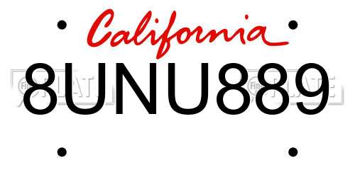 8UNU889 California License Plate