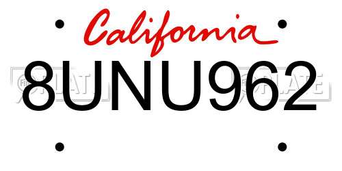 8UNU962 California License Plate