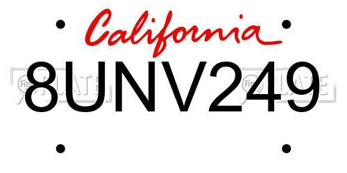 8UNV249 California License Plate
