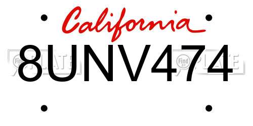 8UNV474 California License Plate