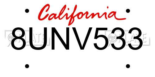 8UNV533 California License Plate