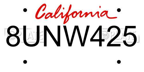 8UNW425 California License Plate