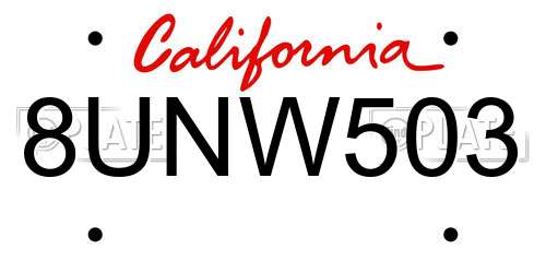8UNW503 California License Plate