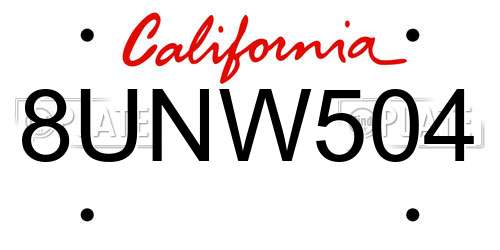 8UNW504 California License Plate