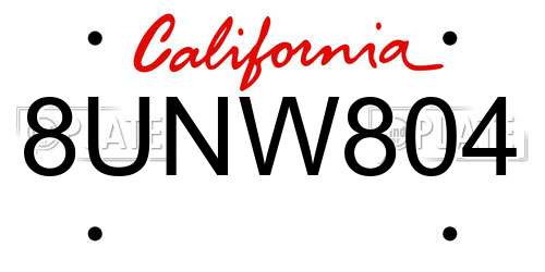 8UNW804 California License Plate