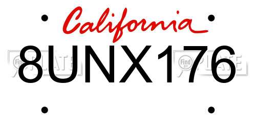 8UNX176 California License Plate