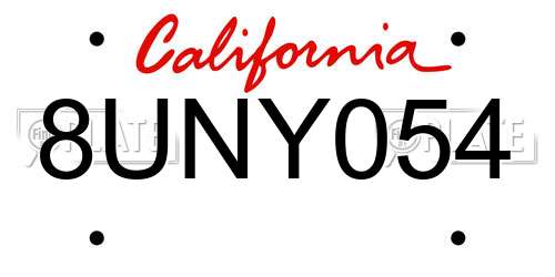 8UNY054 California License Plate