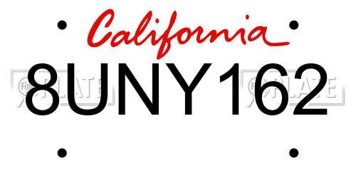 8UNY162 California License Plate