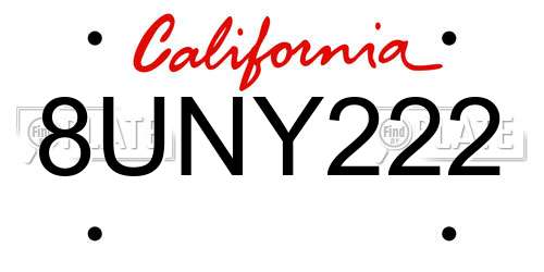 8UNY222 California License Plate