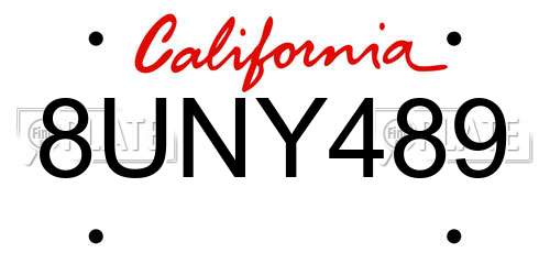 8UNY489 California License Plate