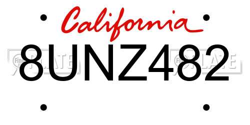 8UNZ482 California License Plate