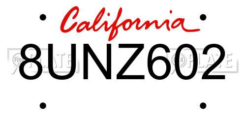 8UNZ602 California License Plate
