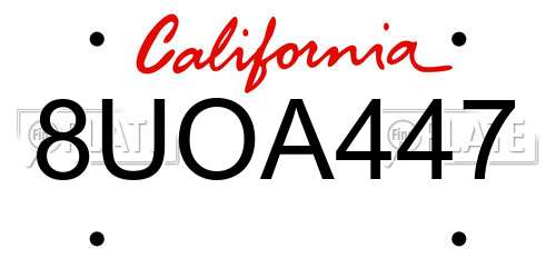 8UOA447 California License Plate