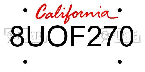 8UOF270 California License Plate