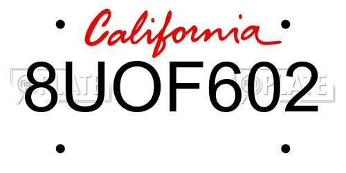 8UOF602 California License Plate