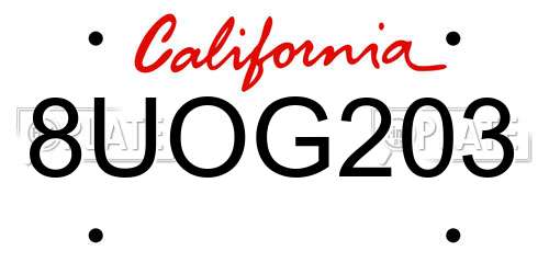 8UOG203 California License Plate