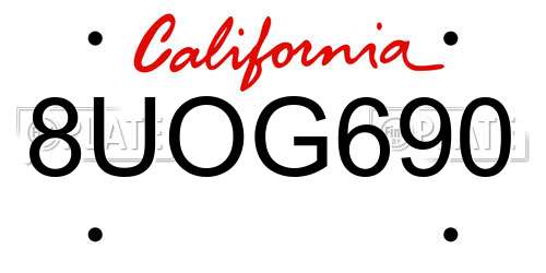 8UOG690 California License Plate