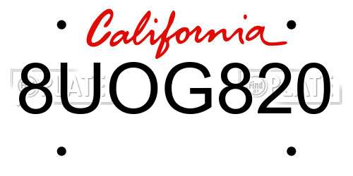 8UOG820 California License Plate