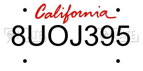 8UOJ395 California License Plate