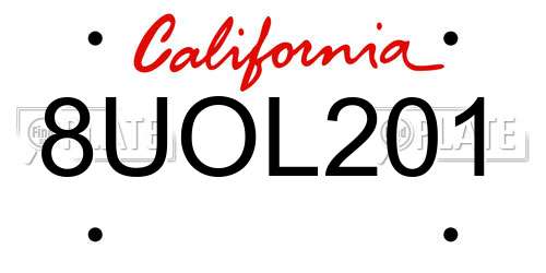 8UOL201 California License Plate