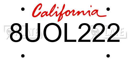 8UOL222 California License Plate
