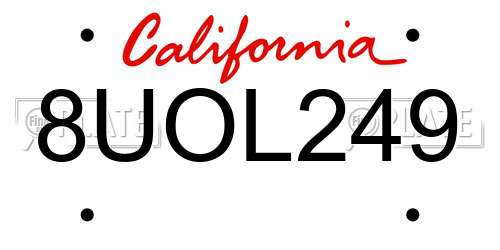 8UOL249 California License Plate