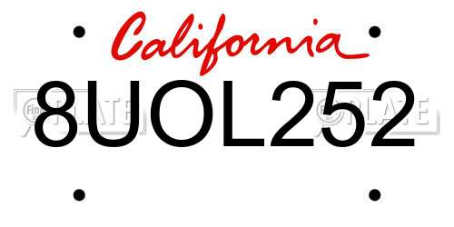 8UOL252 California License Plate