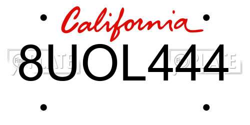 8UOL444 California License Plate